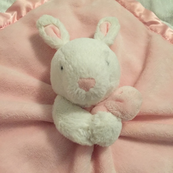 Carter's Pink White Bunny Rabbit Satin Trim Plush Security Blanket Lovey - Picture 3 of 7